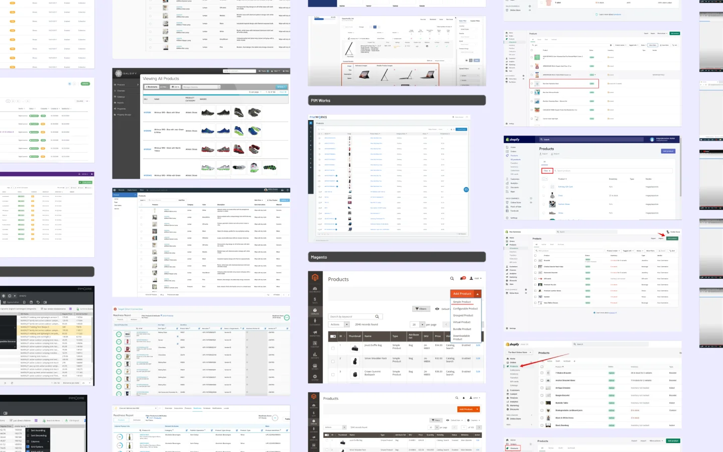 A FigJam board comparing how Amazon Seller, Shopify and Mercado Livre walk a seller through creating a product.