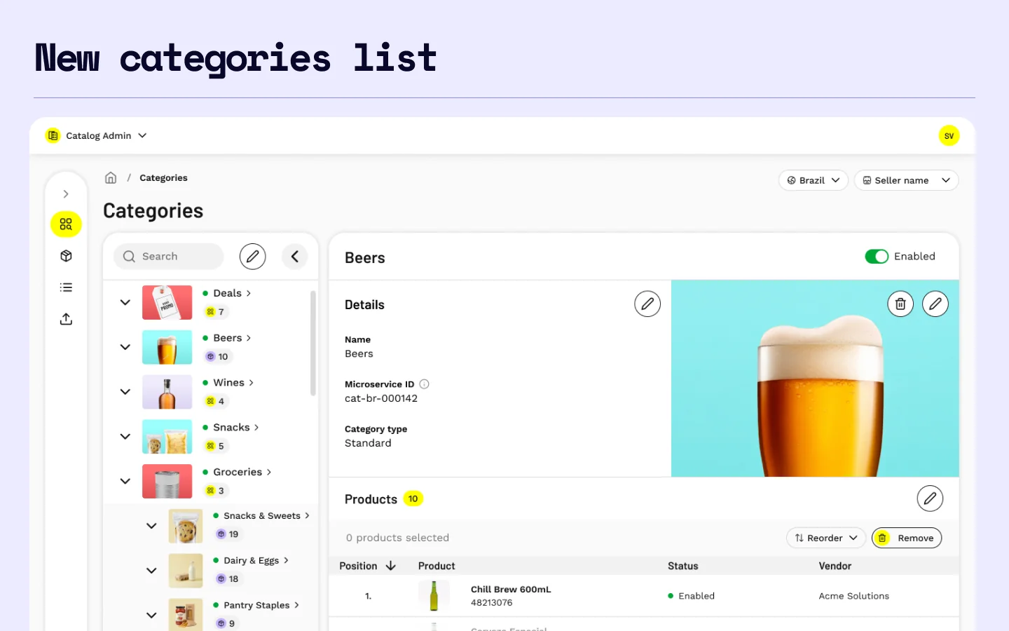 The category list after the redesign.