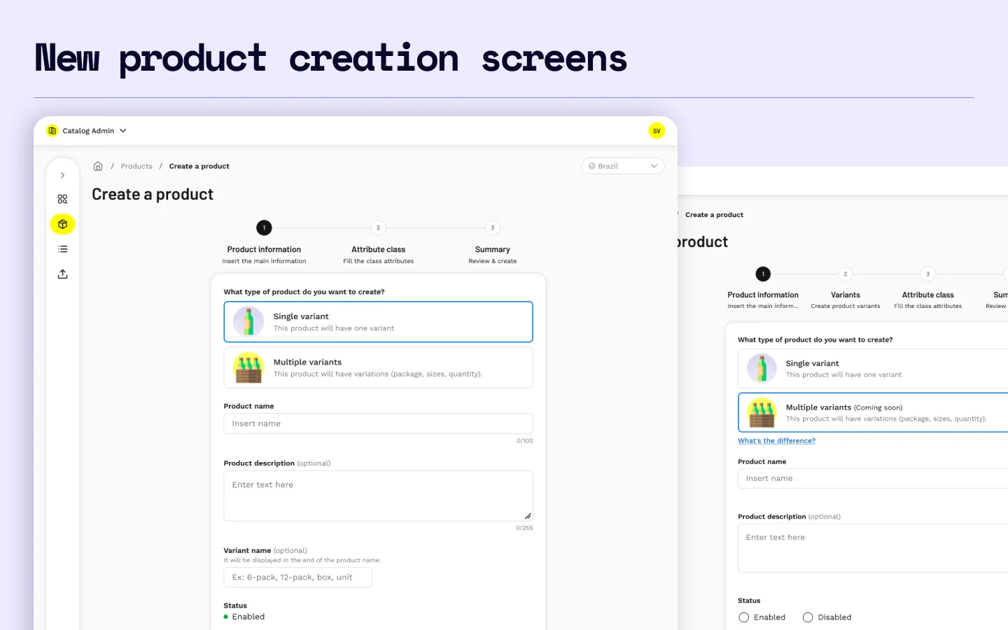 Product creation after the redesign.