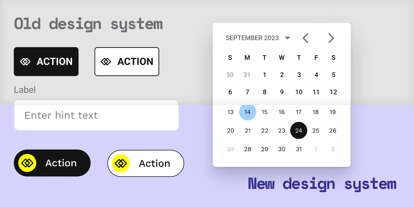 The same interface component in the old library and in the new design system, side by side.